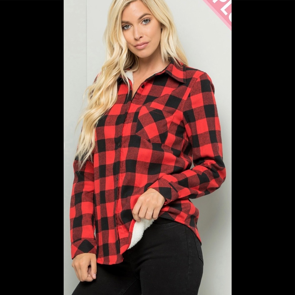 NWT Plus Buffalo Plaid Red/Black Top - Picture 2 of 2